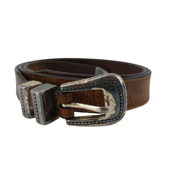 Greg Norman Men's Brown Italian Leather Belt Shark Conchos Size 40/100 - Picture 1 of 10